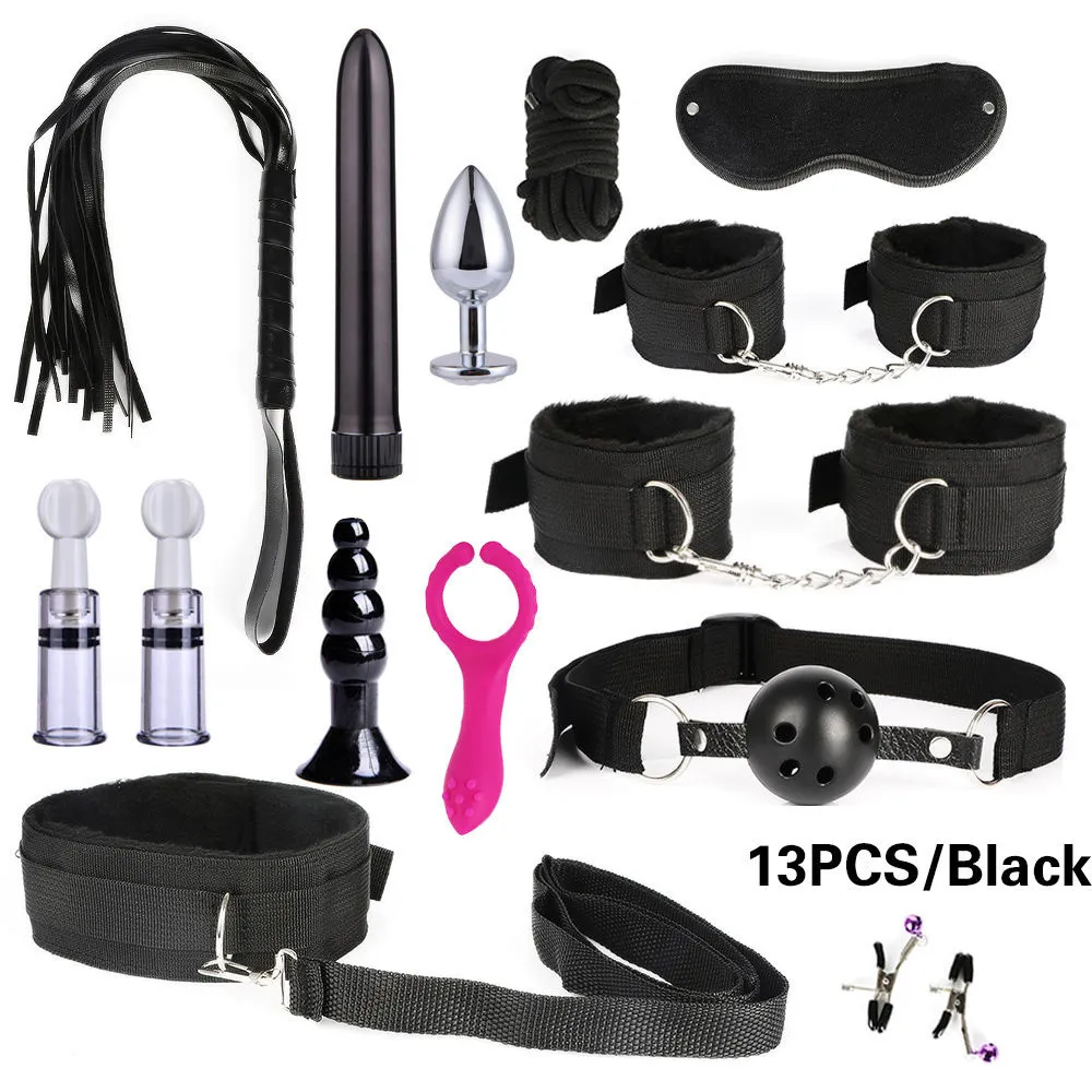 Giocattoli sexy per donna Giochi per adulti Manette Frusta Bocca Bavaglio Corda Butt Plug in metallo Set bondage bdsm Perlina Plug anale Vibratore Articoli di bellezza