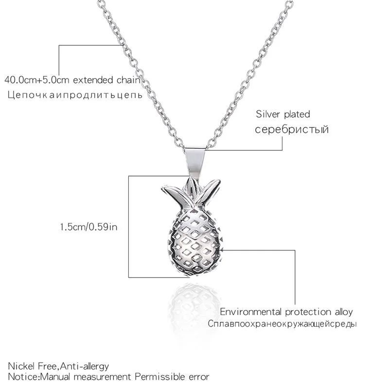 Pendentif Colliers Mignon Argent Plaqué Fruits Ananas Pendentifs Belle Style Doux Bijoux Ras Du Cou Pour Les Femmes Cadeaux De Fête285t