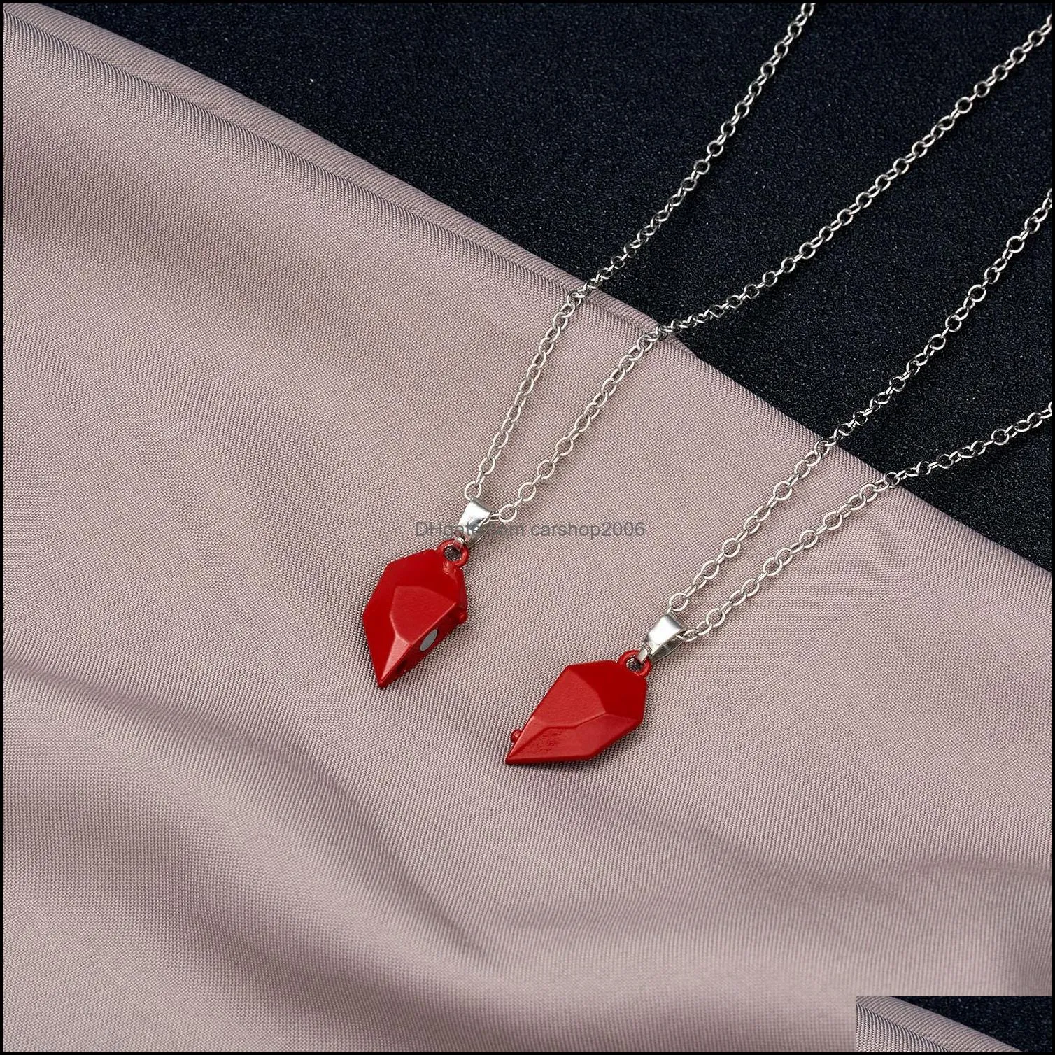 2pcs heart stone magnetic couple necklaces for women men lovers attractive pendant magnet necklace set
