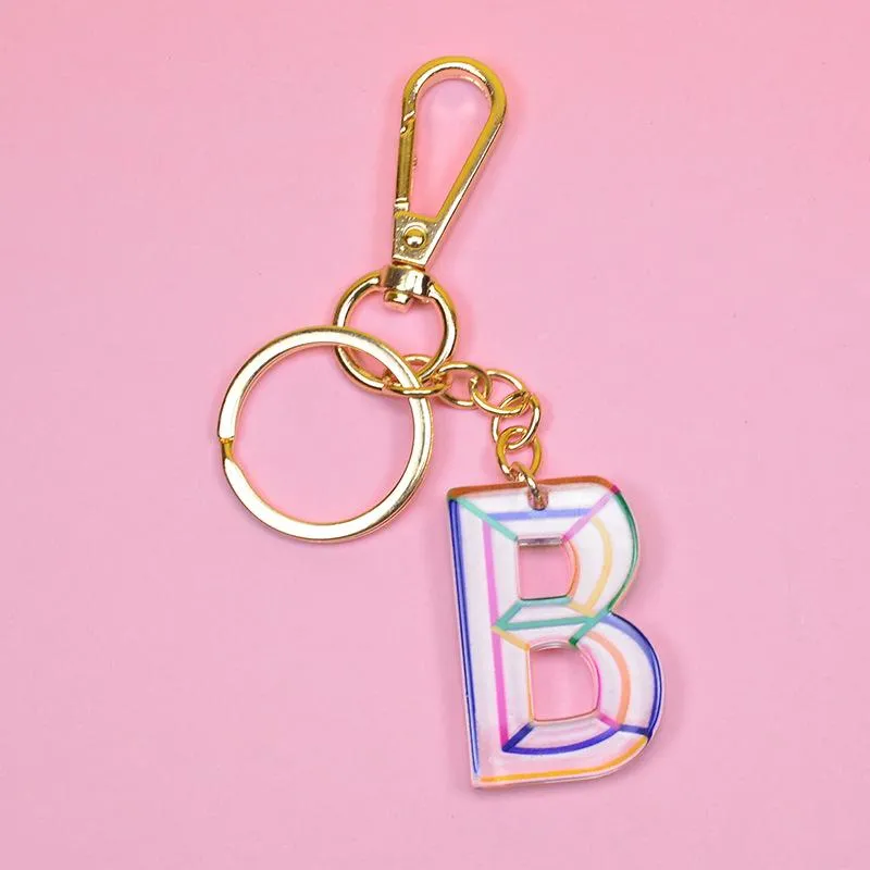 Initial Letter Keychains Favor Acrylic Car Keyrings Rings Holder Women Key Chains Accessories Fashion Personalized A Z Alphabet Bag Charms