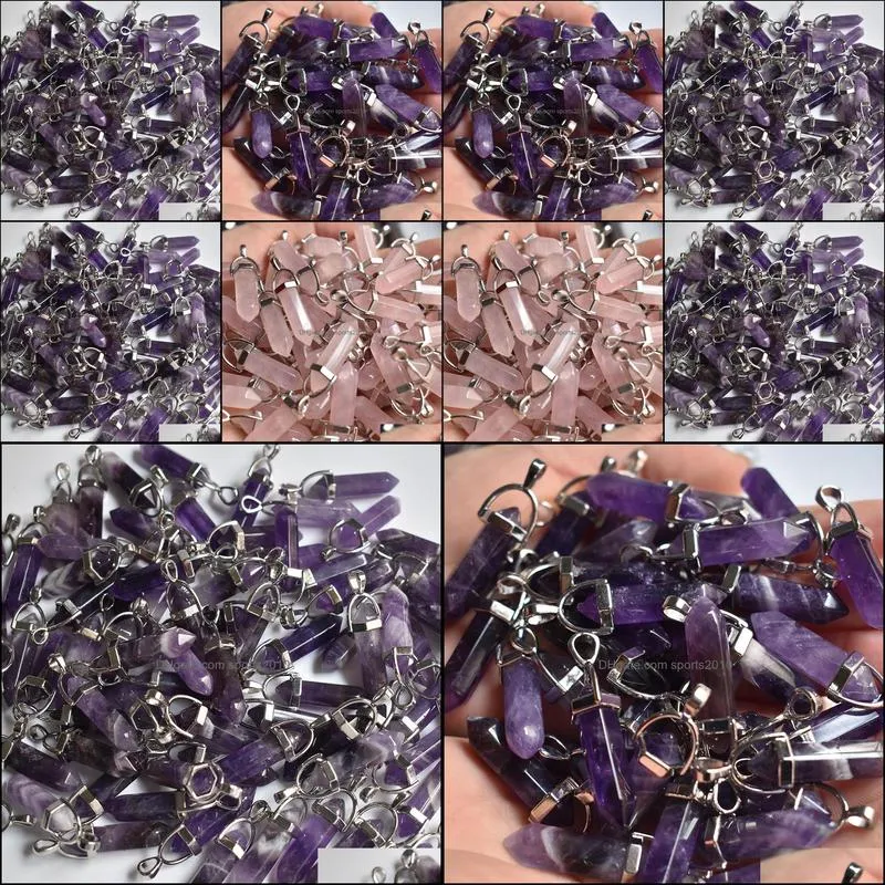 natural stone amethyst bullet shape charms point chakra pendants for jewelry making wholesale