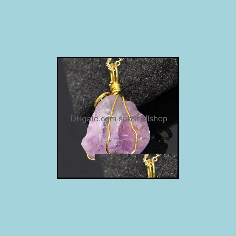 natural stone female pendant handmade color line wrapped original necklace amethyst pink quartz fashion simple