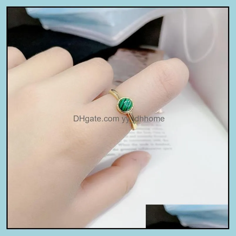 18K Green Malachite Round Gem Ring Female Fashion Simple Gold Creative