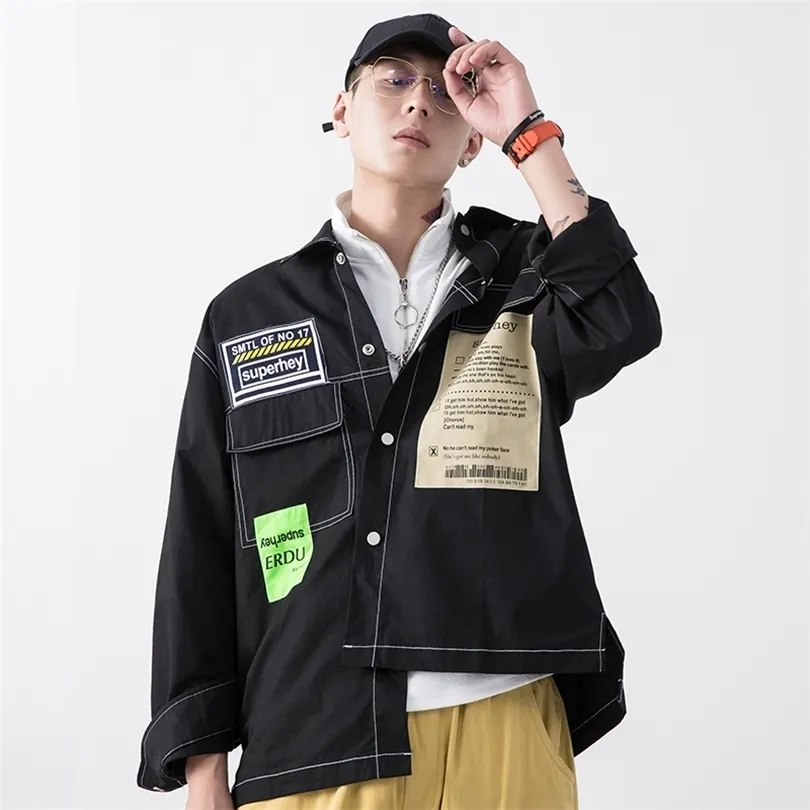 2019 Autumn new casual denim longsleeved jacket male Korean version handsome Hong Chinese style windbreaker Cartoon Red Black T200502