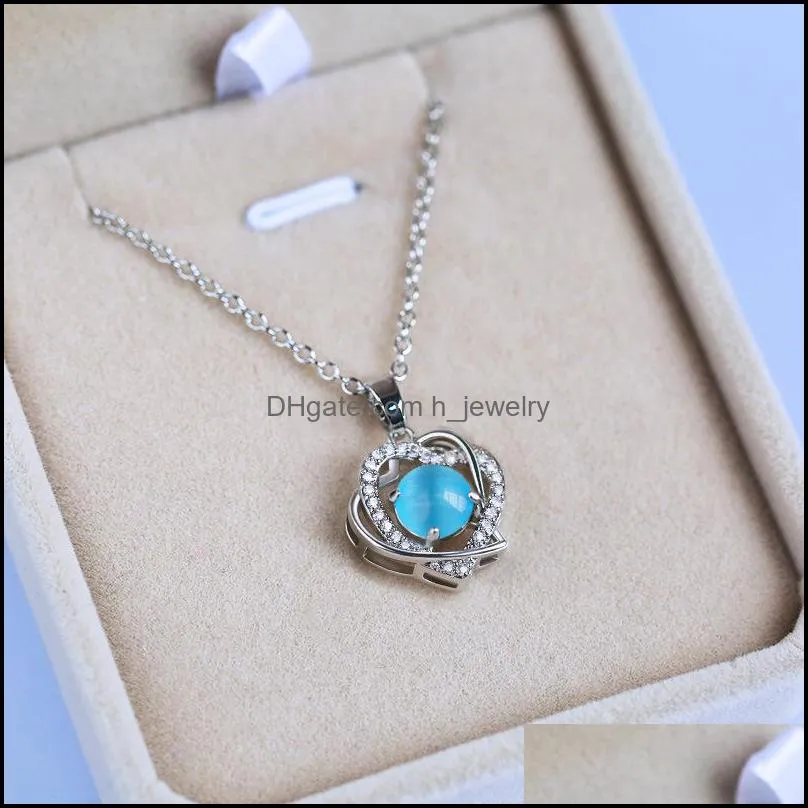 fashion creative diamondset hearttoheart moonstone zircon necklace collarbone chain sweater chain gift party outing jewelry hjewelry