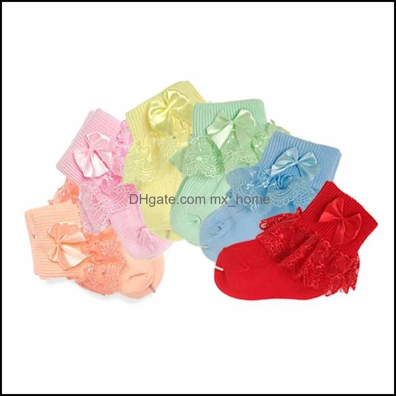 Socks Baby Kids Clothing Baby Maternity Girl Lace Toddler Ankle Bow Infant Princess Sock Candy Color Walker Dhscj