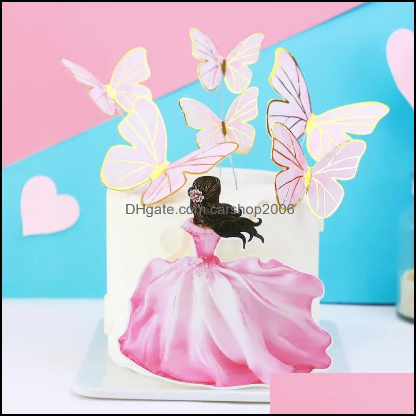 Baking Cake Decorate Purple Beauty Butterfly Shaped Gilding Plug In Unit Evening Party Wedding Decor New Arrival Hot Sale 0 88bd J2