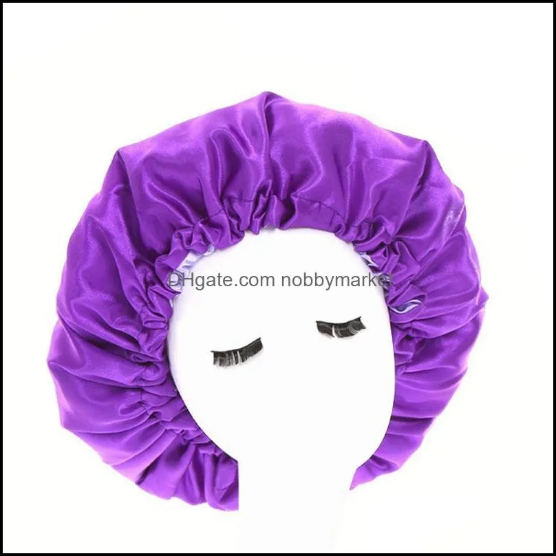 Solid Color Adjustable Double Layer Satin Night Hat Women Beauty Headwear Sleep Caps Bonnet Hair Care Fashion Accessories
