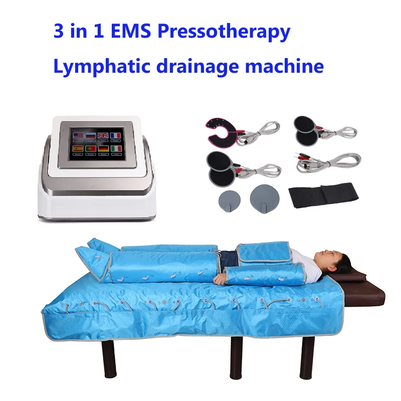 Touch Screen 3 in 1 heating Pressotherapy Slimming Machine with EMS Pads Infrared Sauna Suit