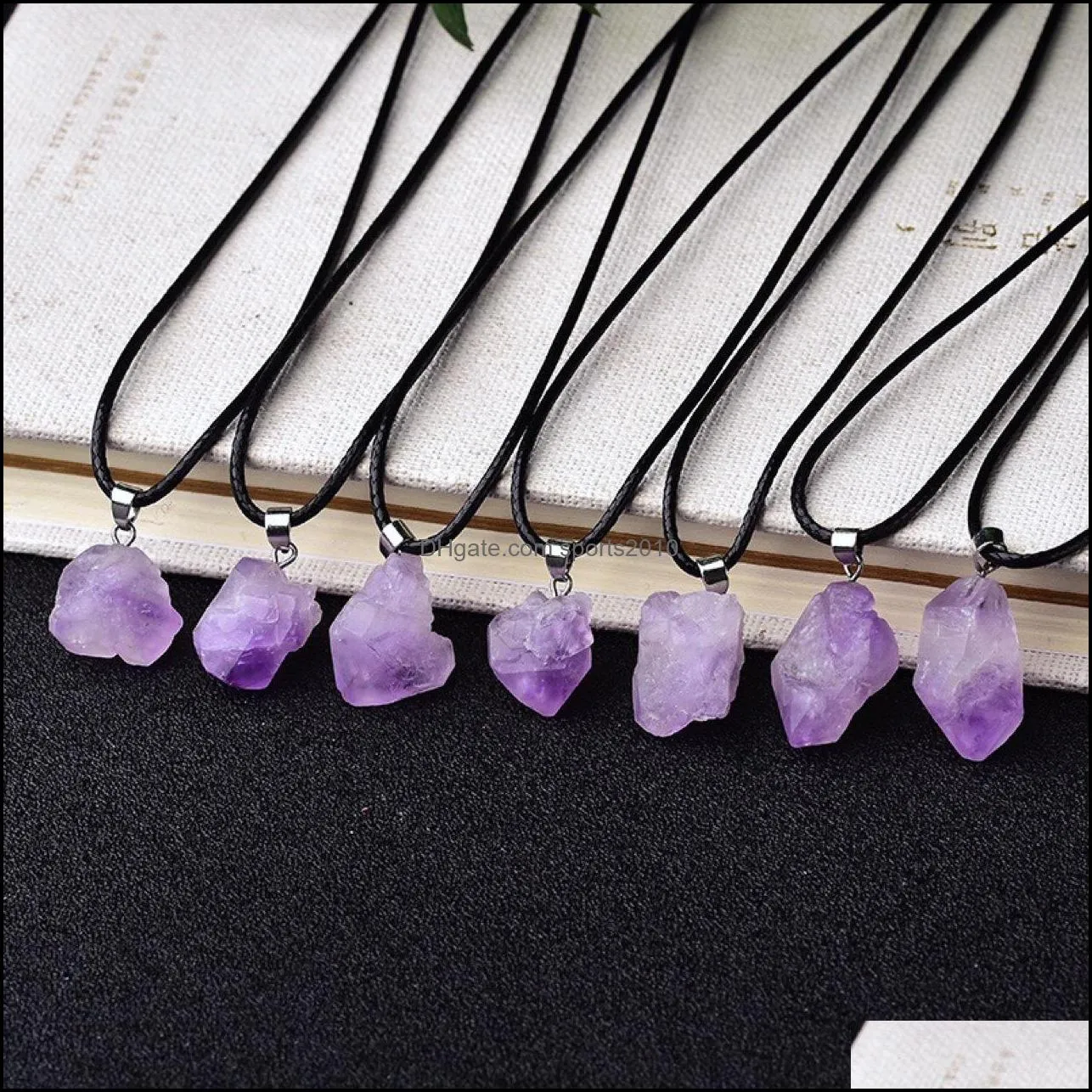 fashion natural stone irregular amethyst crystal pendant necklace for women jewelry