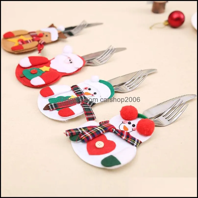 2018 christmas knife fork set cartoon santa claus snowman elk deer cutlery set xmas festival home decorations utensils bag dh0137