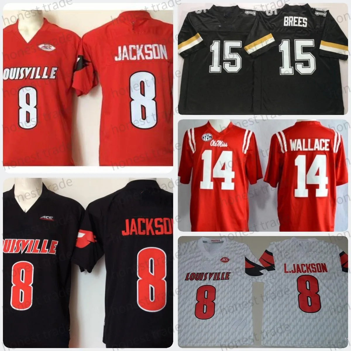 Uomo College Football 10 Chad Kelly Maglia rossa 15 Drew Brees Nero # 8 Lamar Jackson Bianco Dk Metcalf Maglie