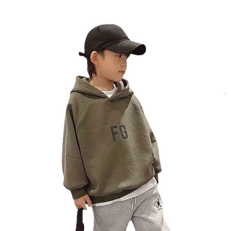 Essentials camisola infantil outono e inverno estilo de pelúcia estilo coreano estilo estrangeiro topo masculino quente com capuz manga comprida úmido