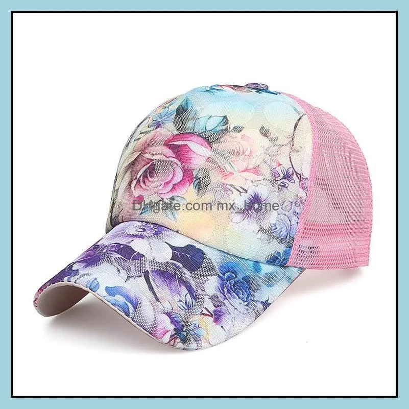 Girl Rose Flower Caps Unisex Classic Baseball Hats Summer Mesh Hat Snapback Leisure sunshade Cap Hip Hop Hat GGA2496