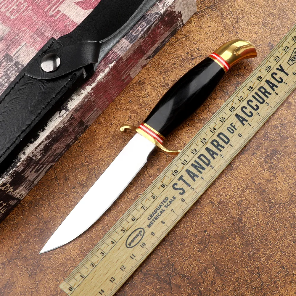 9CR18MOV Blade Fixed Straight Knife Wooden Handle Outdoor Tactical Hunting Survival Practical Camping Multifunctional EDC Tool