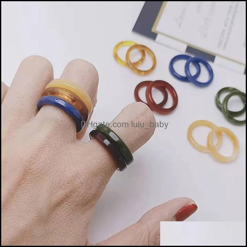 cute solid color resin simple style band rings for women girl party club decor fashion jewelry mixed