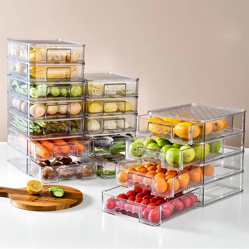 Storage Bottles & Jars Double-layer Plastic Drawer Food Box Refrigerator Organizer Pull-out Bin Pantry Freezer Container Stackable Egg Holde