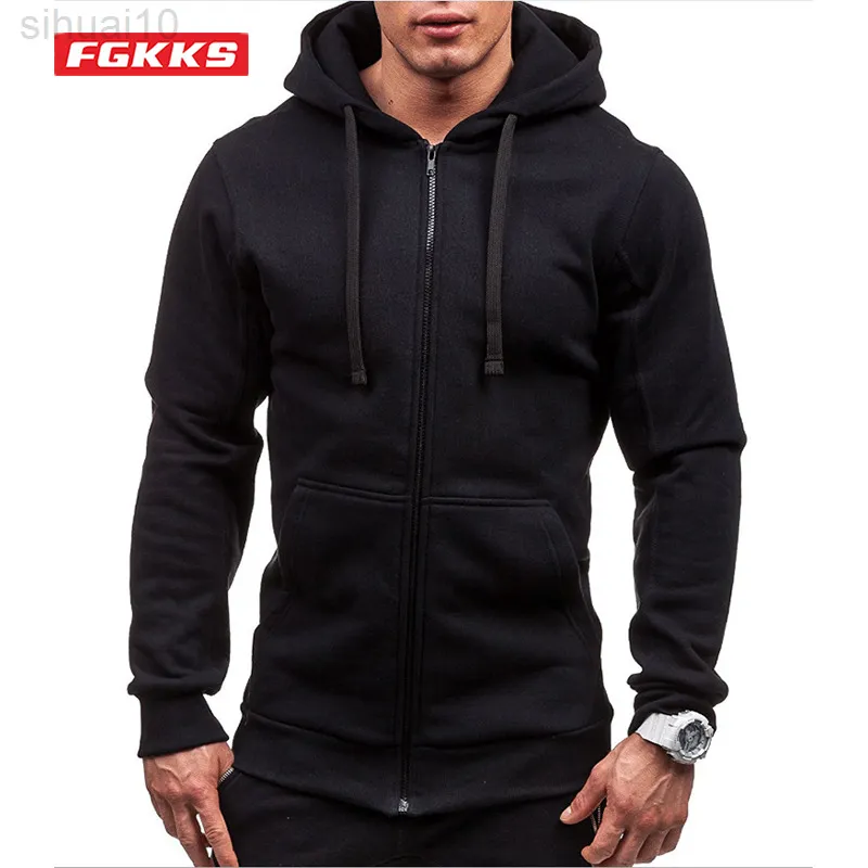 Fgkks Men Autumn New Hooded Sweater Fashion Solid Color Zipper Hoodies Loose Casual Sport Sweater Vest Men L220730