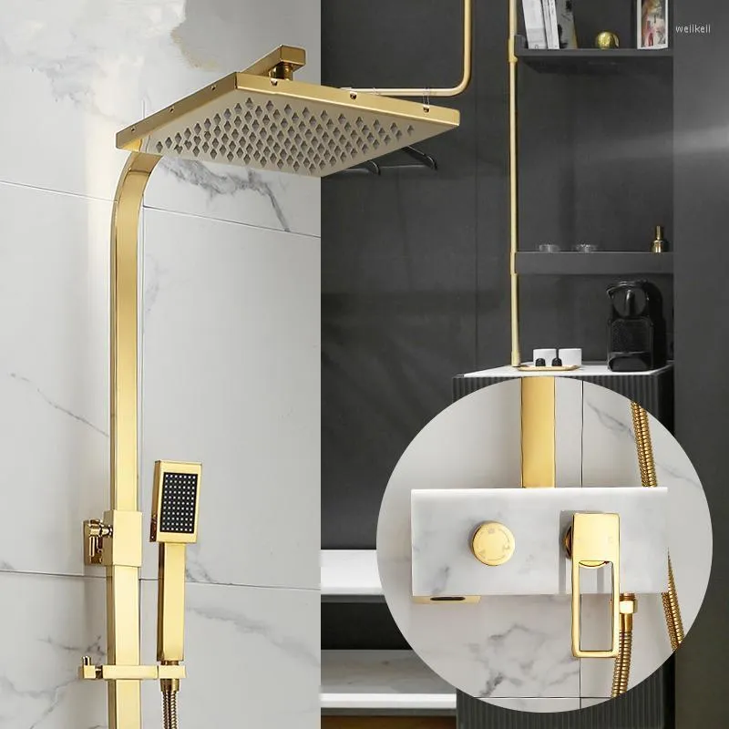 Tuqiu Rainfall Faucet Mixer Tap Luxury Gold Brass Bathroom Shower Set