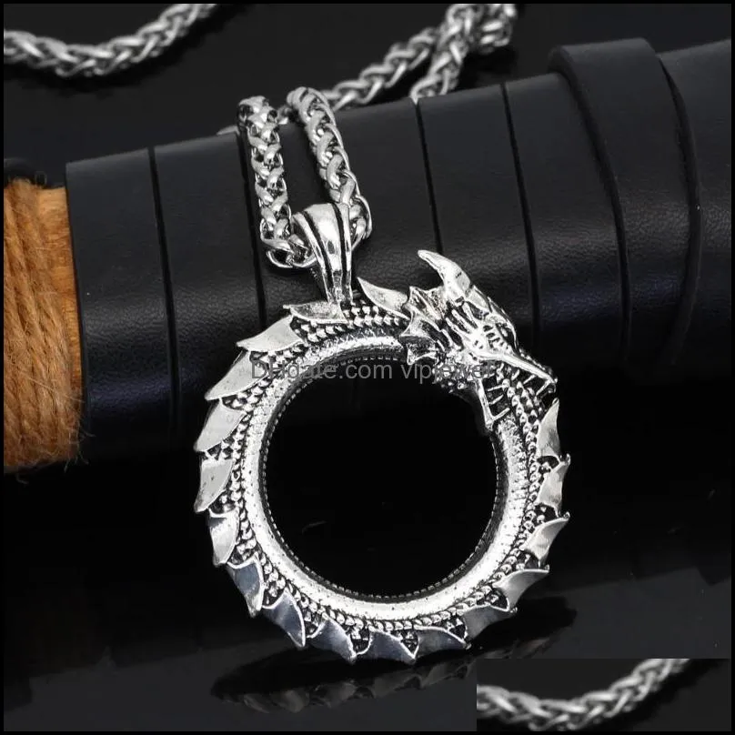 pendant necklaces ouroboros eat their own tail for men domineering retro accessories oxide dragon necklace mythical men`s chainpendant