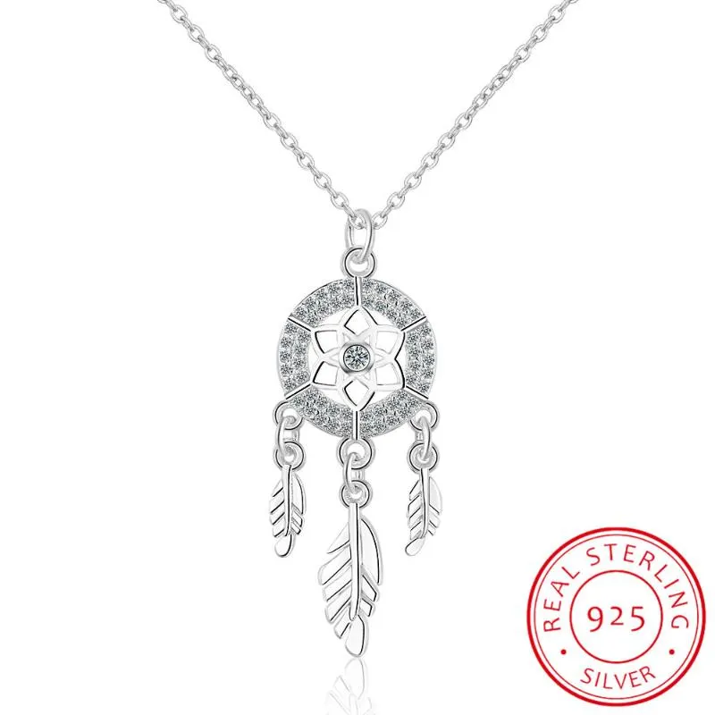 Kettingen 100% 925 Sterling Silver Dreamcatcher Feather Charm ketting Hanger Dream Catcher Statement Choker