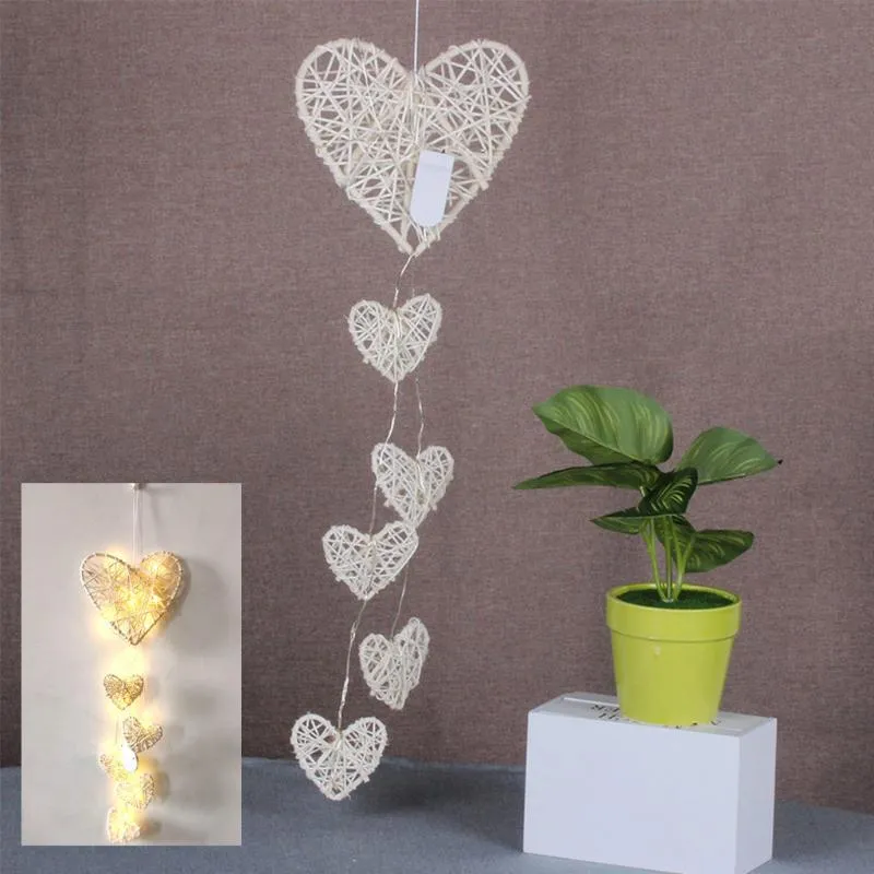 Decorative Objects & Figurines Wooden Rattan Heart-shaped Wind Chime Room Hanging Night Light Charm Decor High Quality Gift #T1P