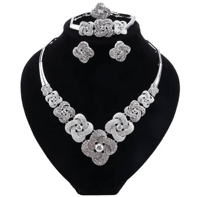 Luxury Women's Gold Plated Jewelry Dubai Fashion Flower Shape Ladies Jewelry Necklace Bracelet For Wedding Party