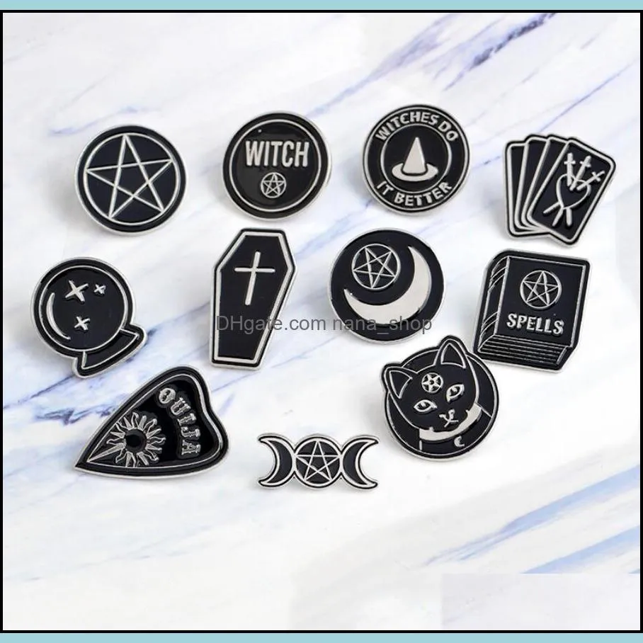 Witch Ouija Moon Tarot BooK New Goth Style Enamel Pins Badge Denim Jacket Jewelry Gifts Brooches for Women Men 167 T2