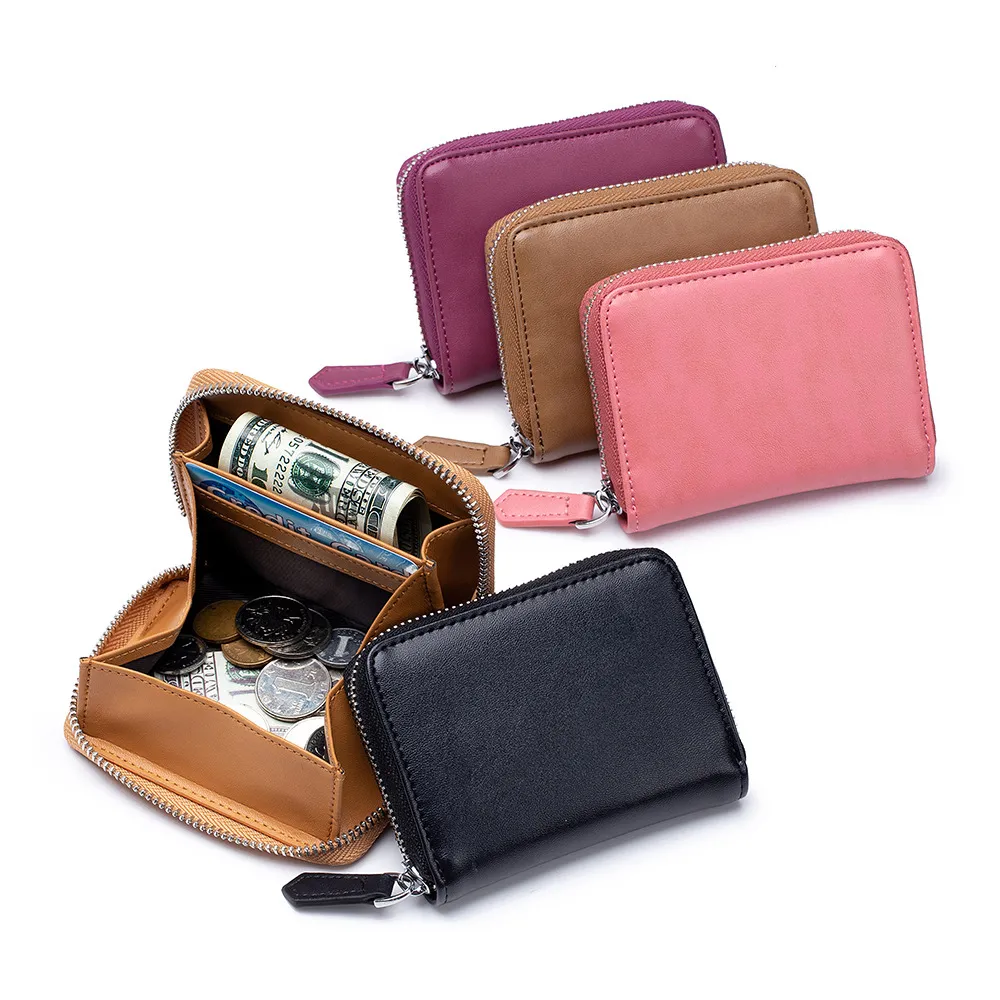 تصميم أزياء بالجملة مضغوط حول محفظة للنساء حقيبة جلدية أصلية صغيرة قصيرة من محفظة عملة السيدات