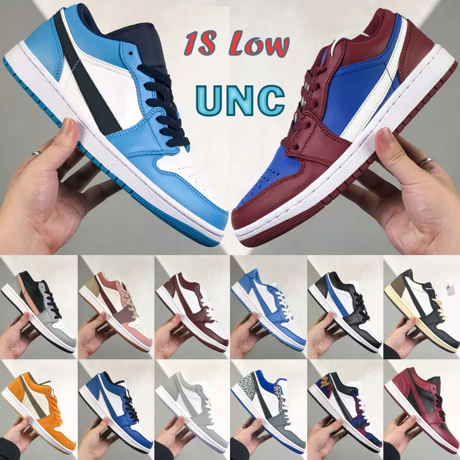 1 低男性女性バスケットボールシューズクラシックジャンプマンズ 1S UNC ディープレッドブルーダークモカダイヤモンドジムレッドリバースブラックトゥスニーカーサイズ 36-45