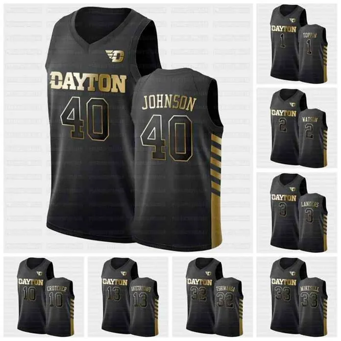 SJ98 C202 Dayton Flyers NCAA Black Golden Edition Jersey 0 Родни Чатман 1 Obi Toppin Watson Landers Crutcher Antetokounmpo Tshimanga Mikesell Cohhill