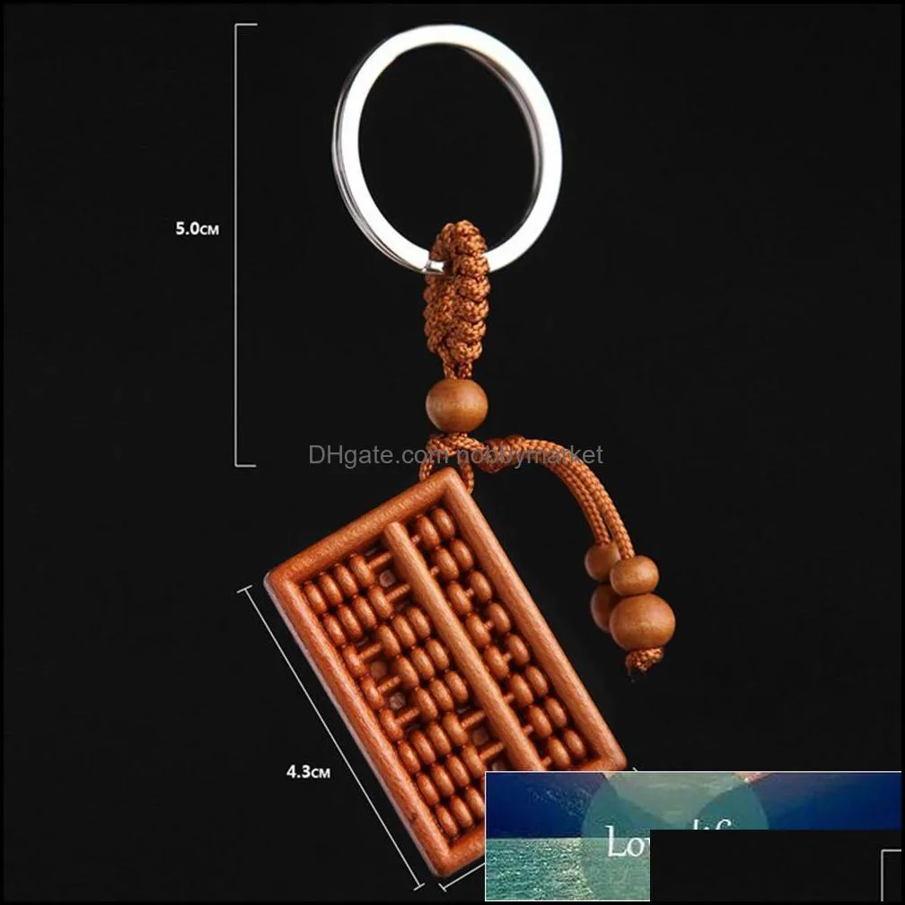 Men`s Wood Carved Abacus Shaped Key Chain Key Ring Holder Lucky Keychain Gift For Trendy Car