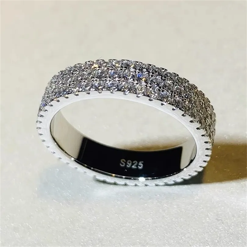 3 Reihen Labor AAAA Zirkon Ring Silber Farbe Engagement Ehering für Frauen Braut Fine Party Schmuck Geschenk 220728