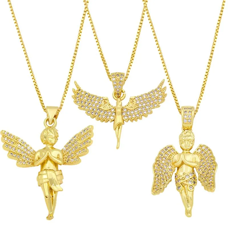 Pendanthalsband Guardian Angel Wing och Golden Cupid älskar God Neck Jewelry for Women Girls Hip Hop Choker Giftspendant