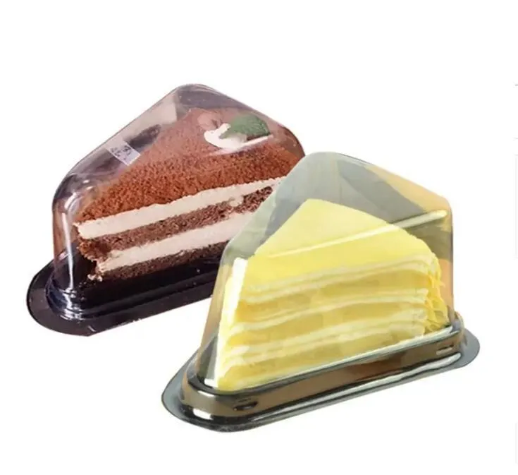 Genomskinlig tårta Box Ost Triangel Kakor Boxar Blister Restaurang Dessert Förpackning Boxar 4 Färger