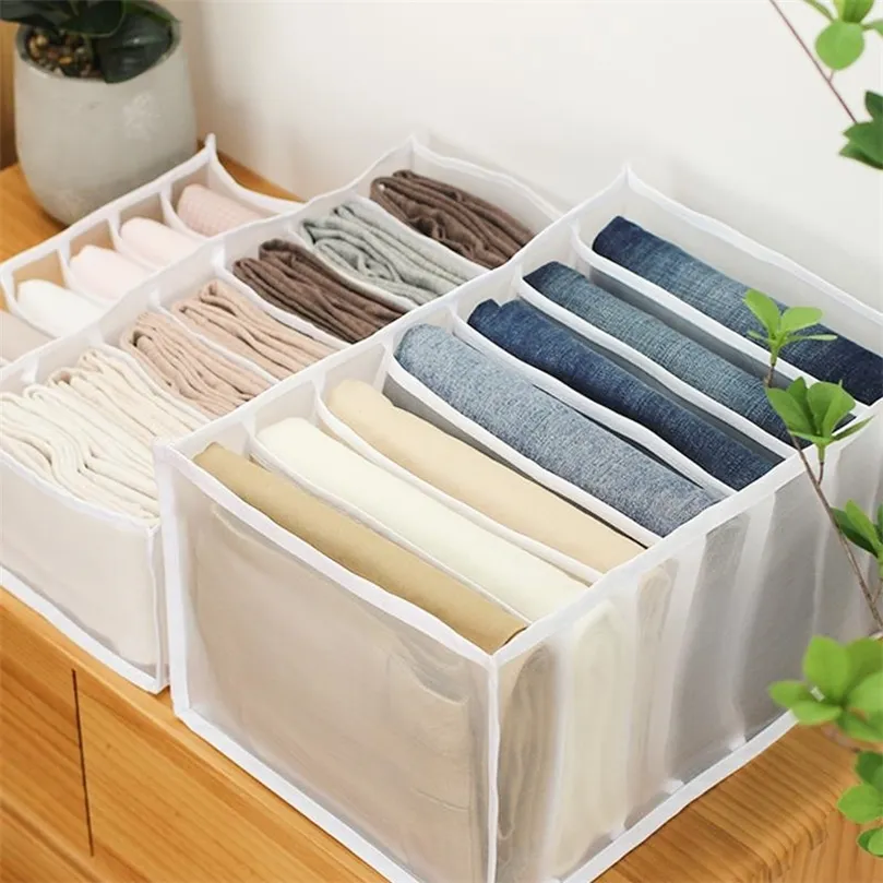 Closet Storage Organizers For Clothes Jeans Compartment Storage Items Bags Boxes Case Wardrobe Organizer Pants Drawer Divider 220714