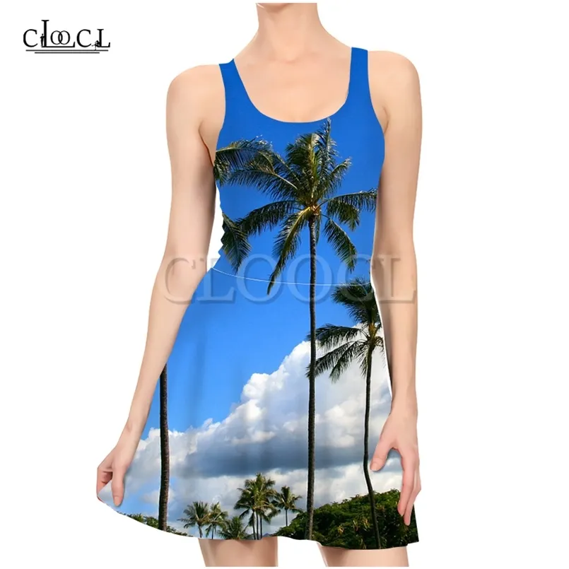 Plant Palm Tree 3D Print Dress Women Slim Sleeveless Women Sexy Dresses Pleated Casual Dress Summer 220617