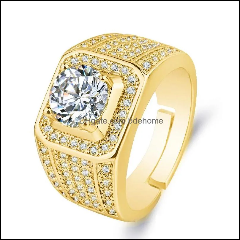 Ringos de cluster Moda Domineering fl Diamond Shining Mens Ring Grande imitação de zircão solto Missanite noivado Casamento Dro bdehome dhz57