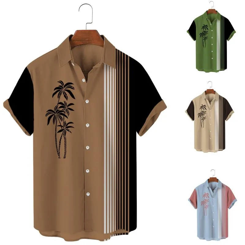 Camisas casuais masculinas blusas de manga curta masculina havaiana havaiana Down Down Polyster Shamemen's