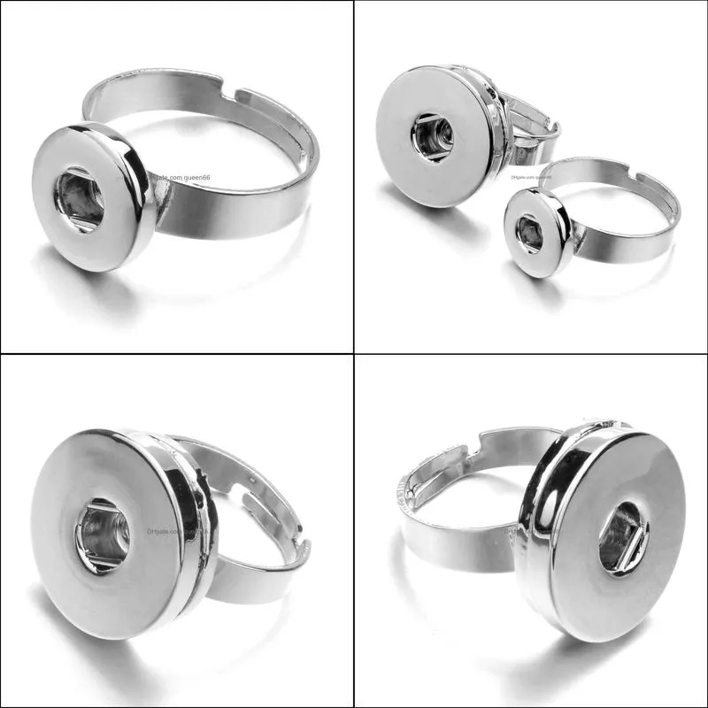 Anillos de racimo Joyería 12 mm 18 mm Botón a presión Anillo ajustable Botones a presión para mujeres Entrega de gotas 2021 Dhnup