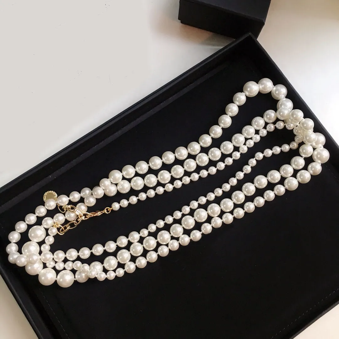 Popular Fashion Pearl Sweater Chain Colar de miçangas para joias de casamento para mulheres para noiva com caixa NRJ