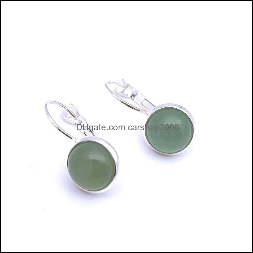 silver plated green aventurine quartz healing crystal charms earrings geometric natural stone earring for women jewelry