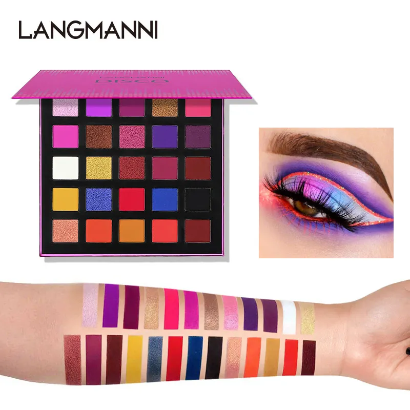 Langmanni 25 Färg Matt Pearlescent Eyeshadow Palette Delikat och långvarig naturlig makeup Shimmer Glitter Eye Shadow