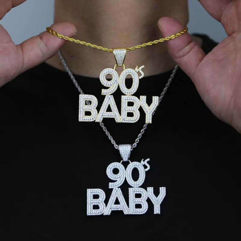 New Styles Hip Hop Pendant 90s Baby Paved Full Cubic Zircon Design with Long Chain Necklace Plated Gold Sier for Punk Party Gift