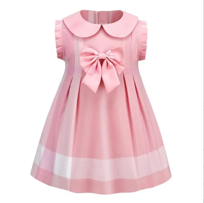 Bébé Filles Princesse Robes D'été Enfants Col Rabattu Robe Avec Bowknot Enfants Rose À Manches Courtes Jupes Enfant Jupe 3-8 Ans