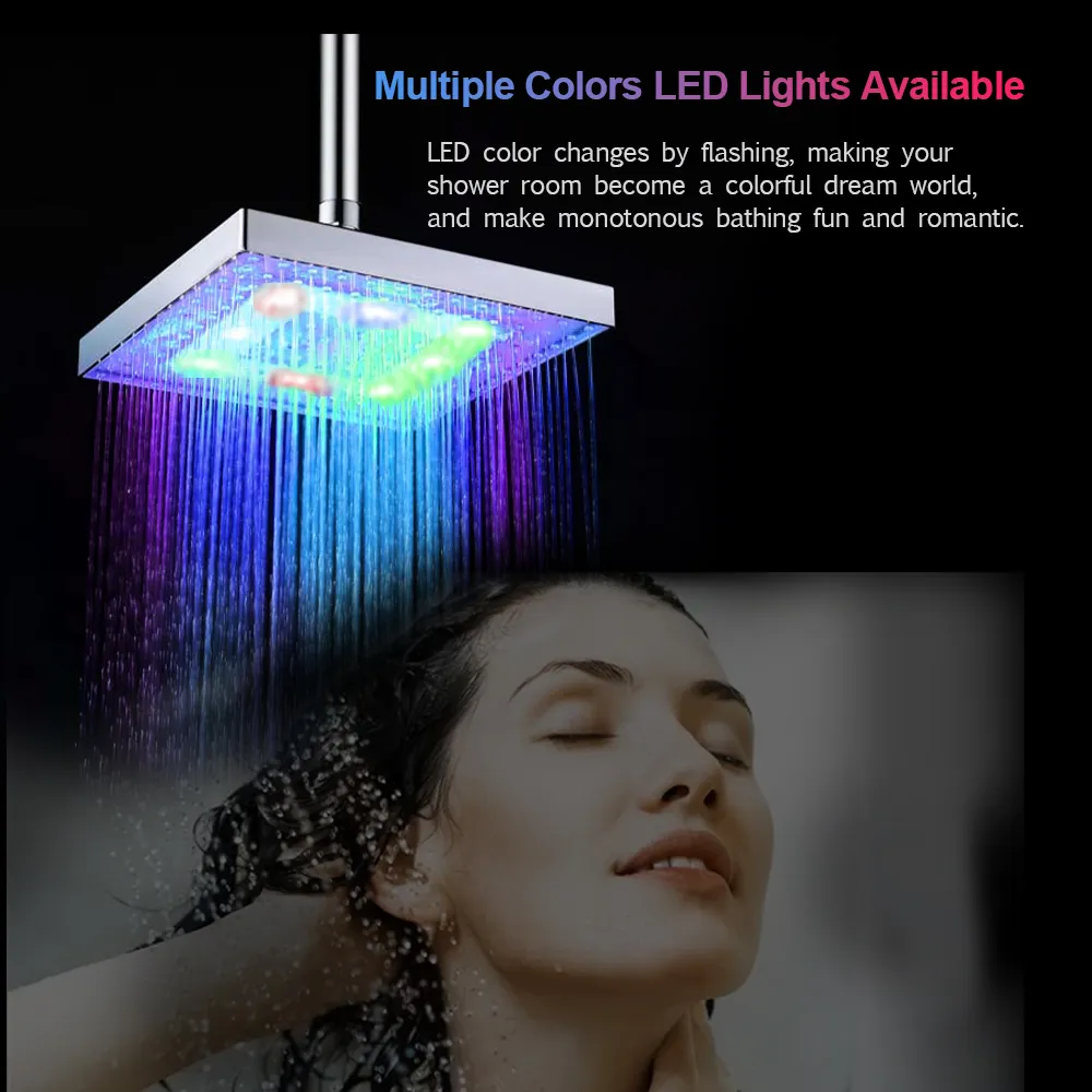 LED Rain Shower Head - High Pressure, Water Saving, Automatic Color ...