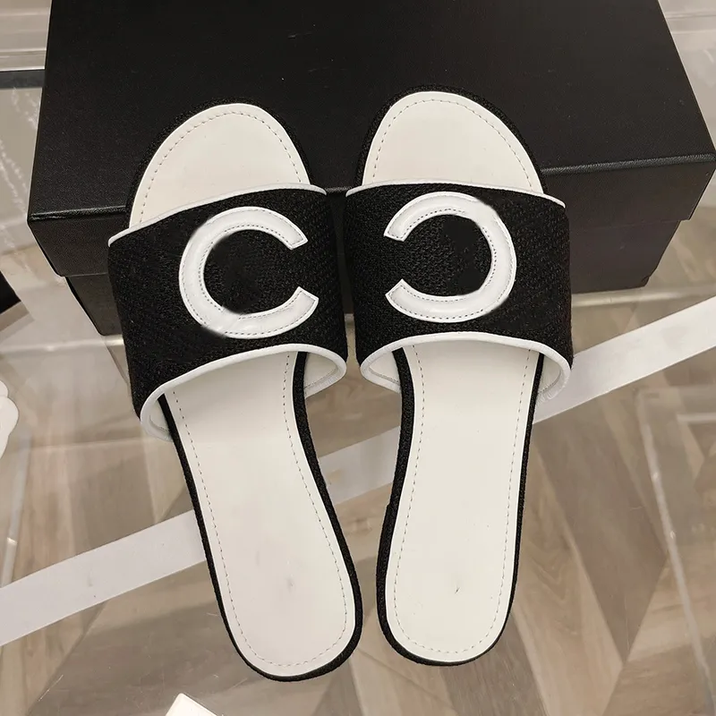 Women flat sandals Woody Mules designer canvas slippers rubber slides white black pink Khaki navy Beige lace Lettering Fabric womens summer outdoor shoes