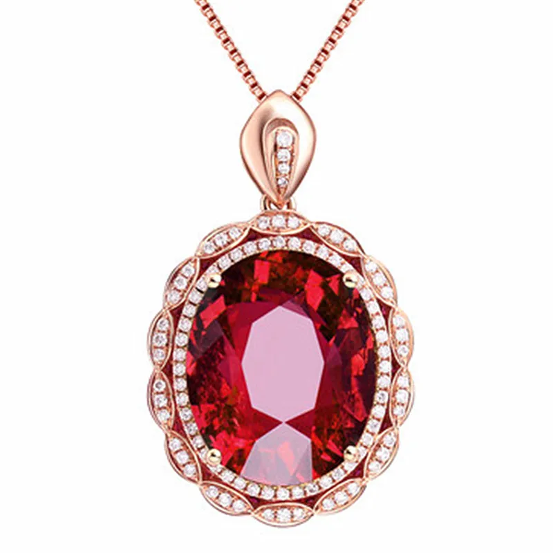 colares de prata luxuoso clássico princesa rubi pingente oval oval pombo sangue vermelho turmalina pingente de cor 18k colar de 18k