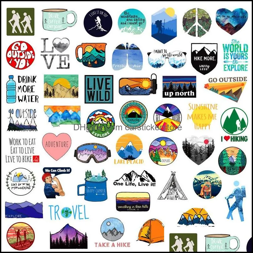 50pcs outdoor sports hiking adventure camping stickers vinyl decals car laptop stickers luggage notebook bottle decals wholesale lots