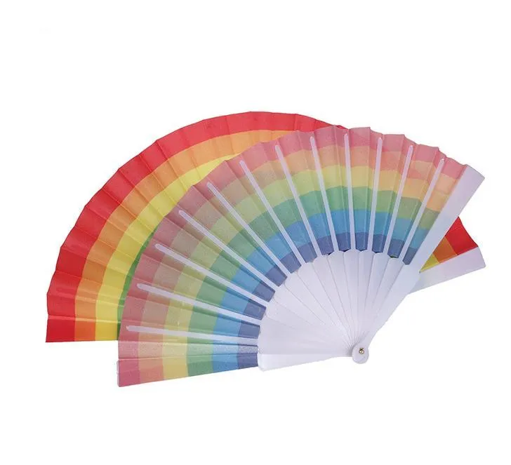 Party Favors Rainbow Fan Gay Pride Plastic Bone Rainbows Hand Fans LGBT Events Rainbows-Themed Parties Gifts 23CM SN5545